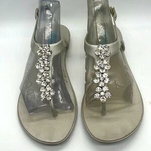 OkaB sandals with Crystal Embellishments Sz 6 color: Oyster